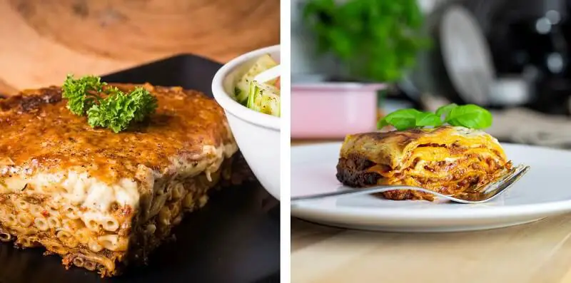 Comparison between Pastitsio (left) and Lasagna (right)
